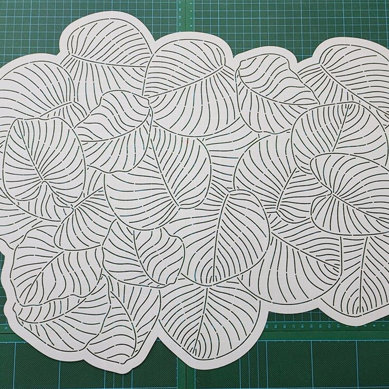 154 叶儿翩翩 刺绣刺子绣镂空画图模板diy 拓图描图工具杯垫茶席