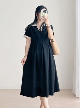 孕妇夏装连衣裙202p5新款夏款显瘦黑色大码夏季小个子孕妇装T恤裙