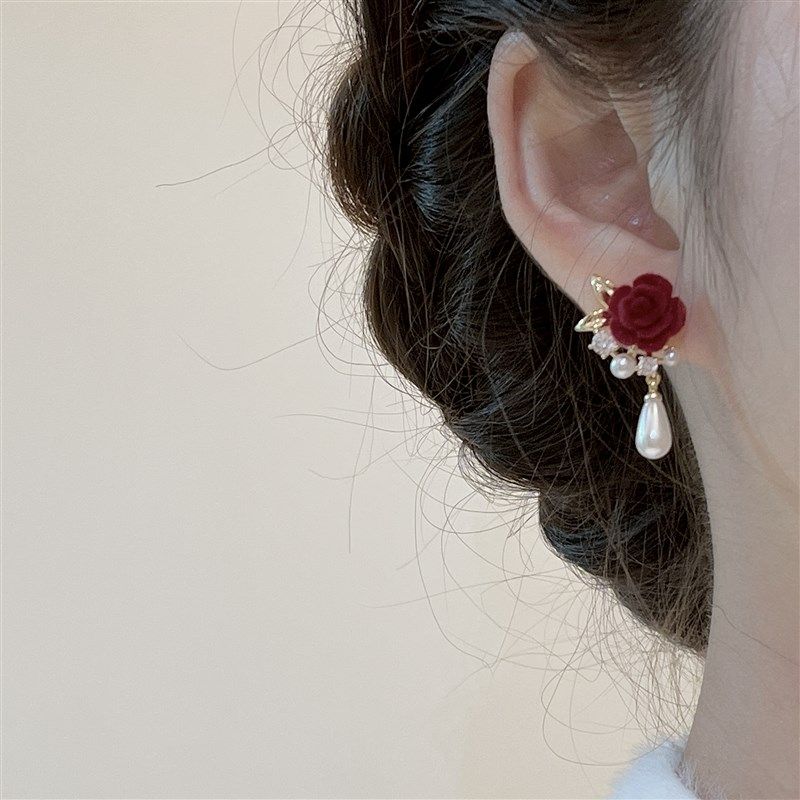 红酒玫瑰大饼的少女心饰红玫瑰水滴珍珠耳环新娘耳饰结婚订婚,饰品/流行首饰/时尚饰品新,耳环,淘宝优惠券,粉丝福利购,淘宝优惠卷