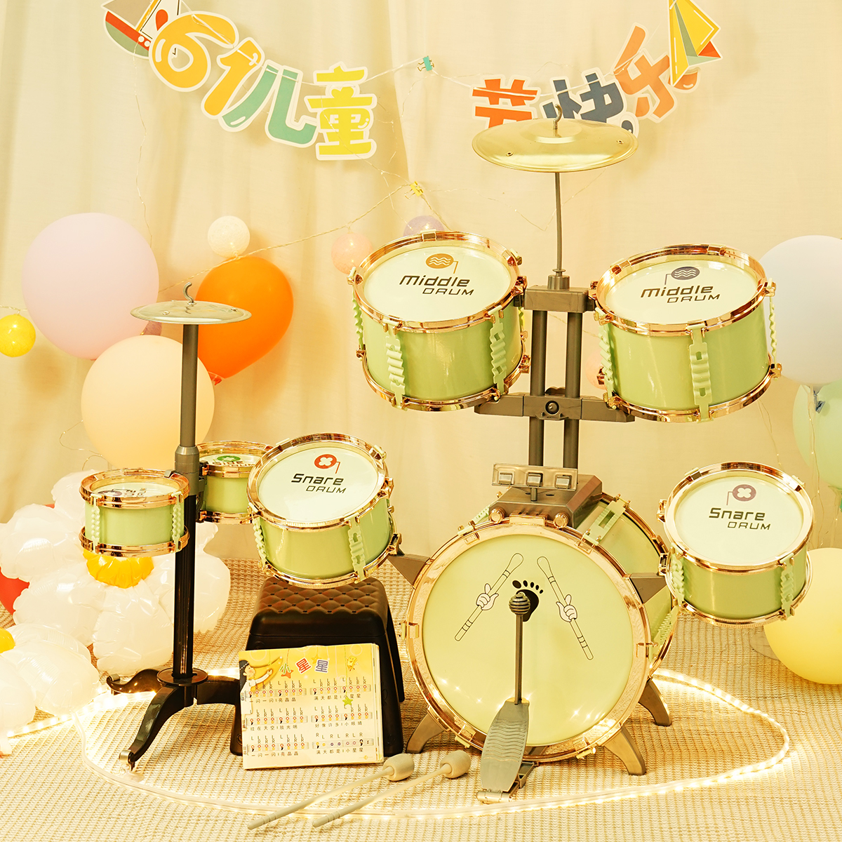 俏娃儿童架子鼓玩具初学者家用练习打鼓乐器小女孩宝宝生日礼物男