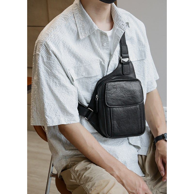 真皮男士单肩小胸包头层牛皮简约小众百搭休闲斜挎骑行运动小背包,箱包皮具/热销女包/男包,胸包,淘宝优惠券,粉丝福利购,淘宝优惠卷