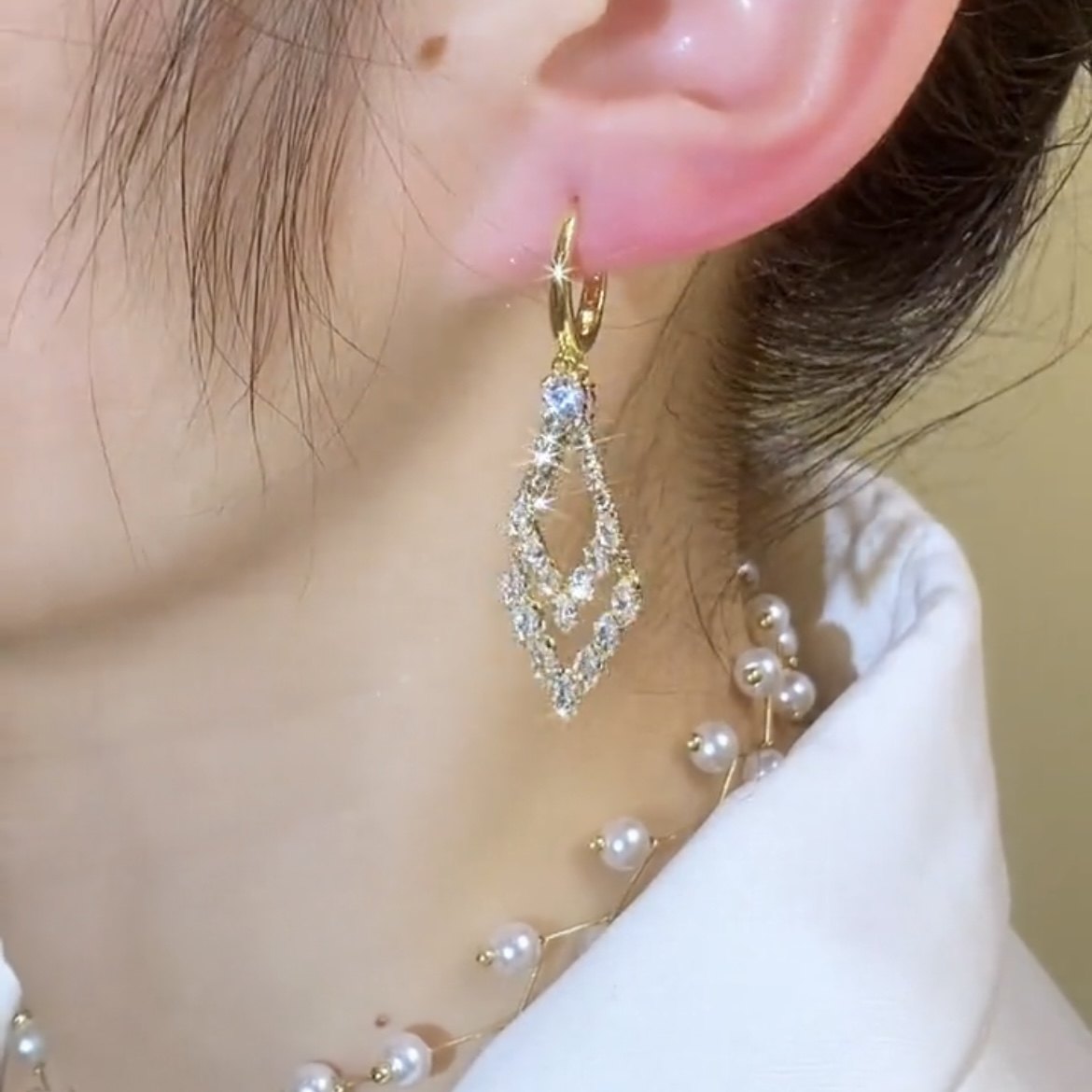 2024年新款潮时尚几何菱形耳环长款小众设计感显瘦百搭水晶耳饰品,饰品/流行首饰/时尚饰品新,耳环,淘宝优惠券,粉丝福利购,淘宝优惠卷