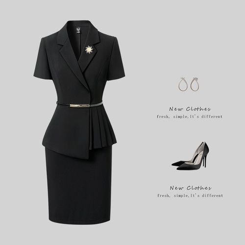 褶皱设计感职业女裙西装套装夏气质修身收腰珠宝店售楼部工作服