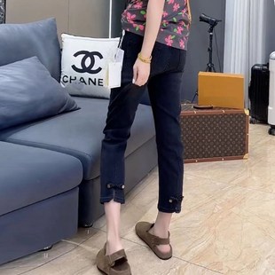 2024新款夏季薄款胖mm显瘦裤子女大码高腰弹力小直筒烟管牛仔裤女