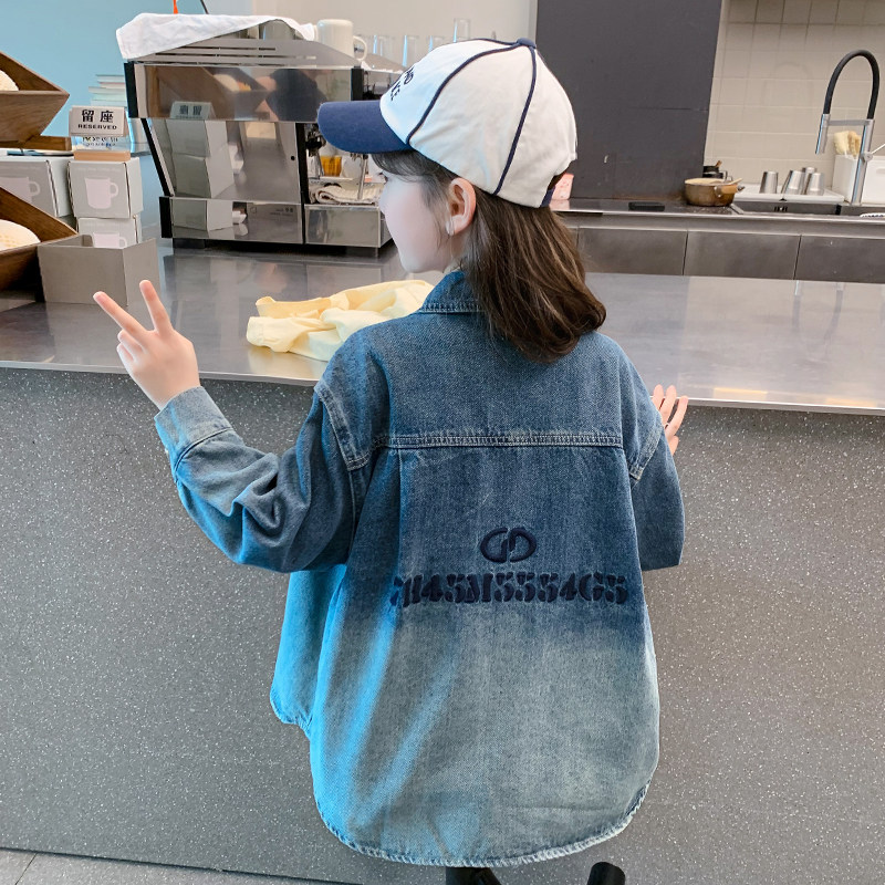 女童外套春秋款2024新款儿童洋气时髦中长款牛仔上衣秋装女孩衣服