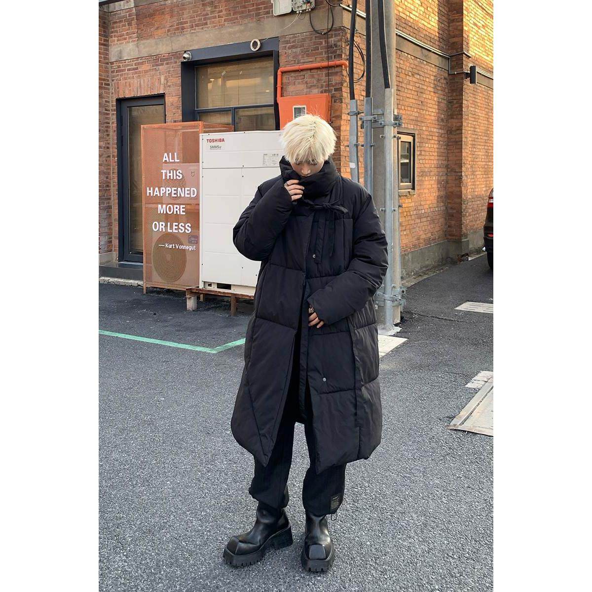 长款过膝羽绒棉服男冬季加厚外套胖子大码男装加肥加大黑色棉大衣