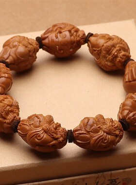 厂家直供五年老油核手工雕刻w八大钟馗手串手链核雕钟馗文玩手把