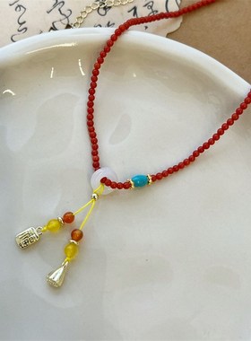 新中式设计感金色福字o吊坠圆珠项链 复古国风高级优雅百搭锁骨链