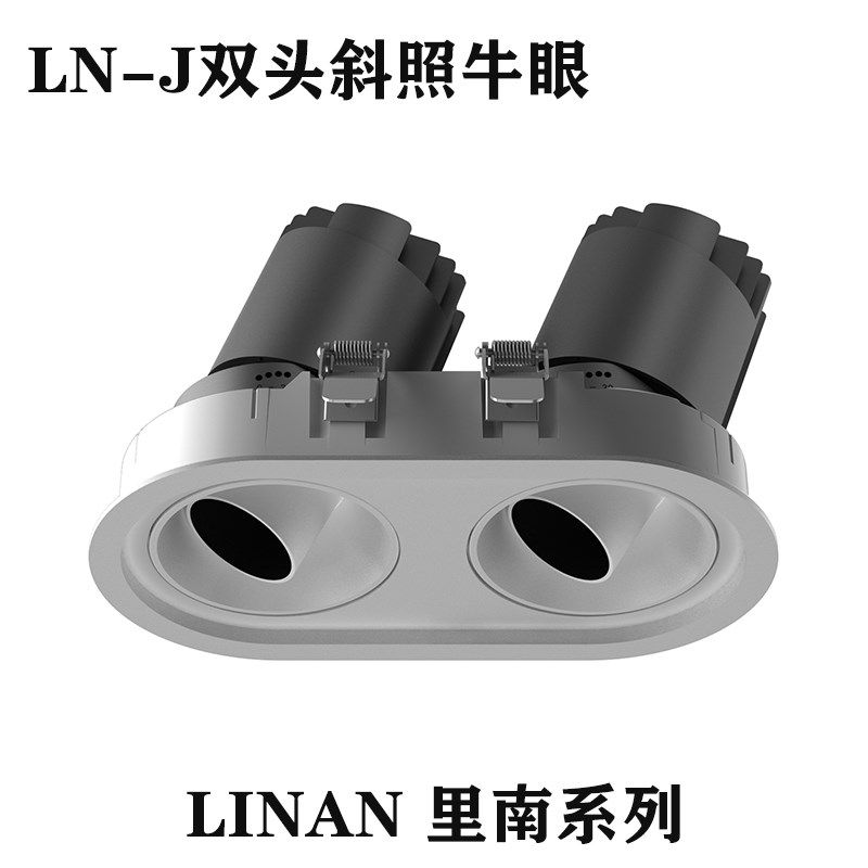 双头牛眼灯嵌入式2*12W无主筒射灯0-10V天花灯暗装别墅全光谱照明,家装灯饰光源,斗胆灯,淘宝优惠券,粉丝福利购,淘宝优惠卷