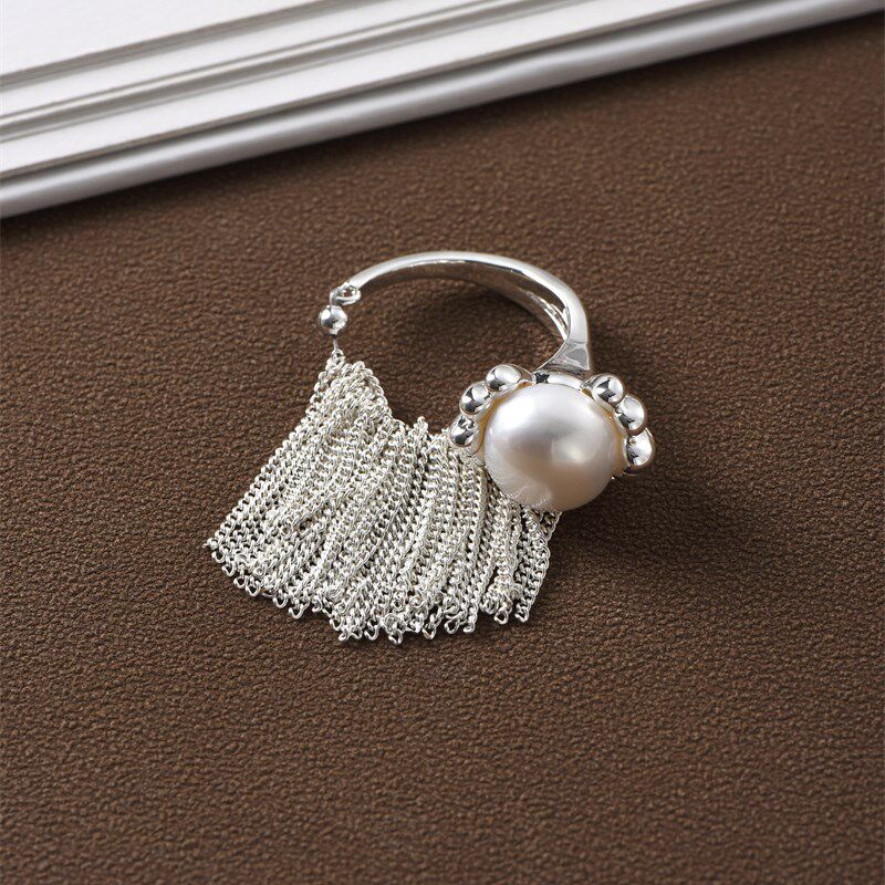 瀑布流苏珍珠戒指女法式轻奢小众独特设计高级感202V4新款气质指