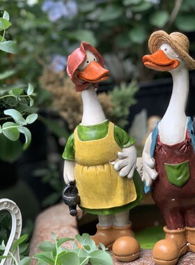 美式乡村情侣鸭子装饰摆件落地户外别墅庭院园林景观Y草坪动物雕