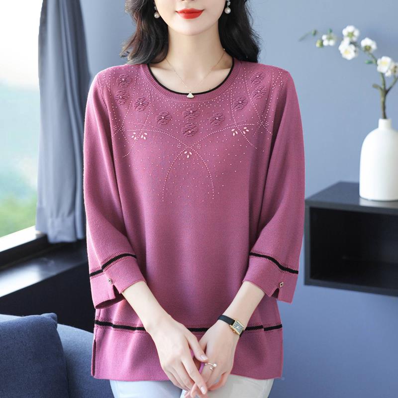 加GPU肥加码女装冰丝针织大衫遮上衣春夏装中老年妈宽妈松肚7分袖