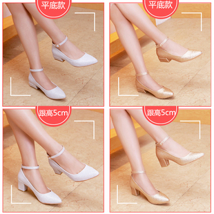 平底中跟S金色伴娘鞋 银色婚鞋 子新娘鞋 粗跟结婚鞋 婚纱 女2020新款