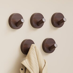 挂钩免打孔门后挂衣钩单个胡桃木制挂衣架进门墙S上壁挂衣服帽粘