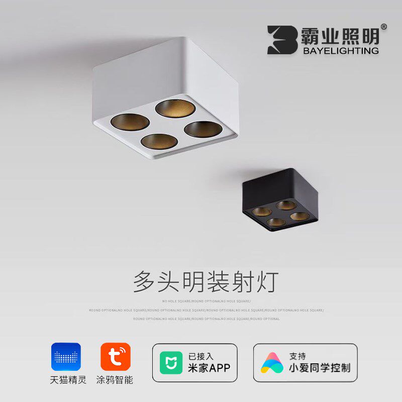 明装斗胆灯智能调光客厅灯餐厅灯吸顶无主灯四头lSed防眩筒灯射灯