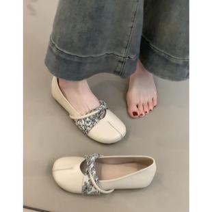 百搭玛丽珍小皮鞋 羊皮版 女2025新款 真皮法式 平底内增高浅口单鞋