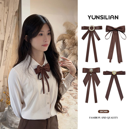 领结女衬衫装饰蝴蝶结复古咖色系
