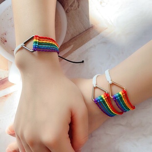 pink 素手工编织手绳蜡线 floyd手链朋克月之暗面三角形彩虹元