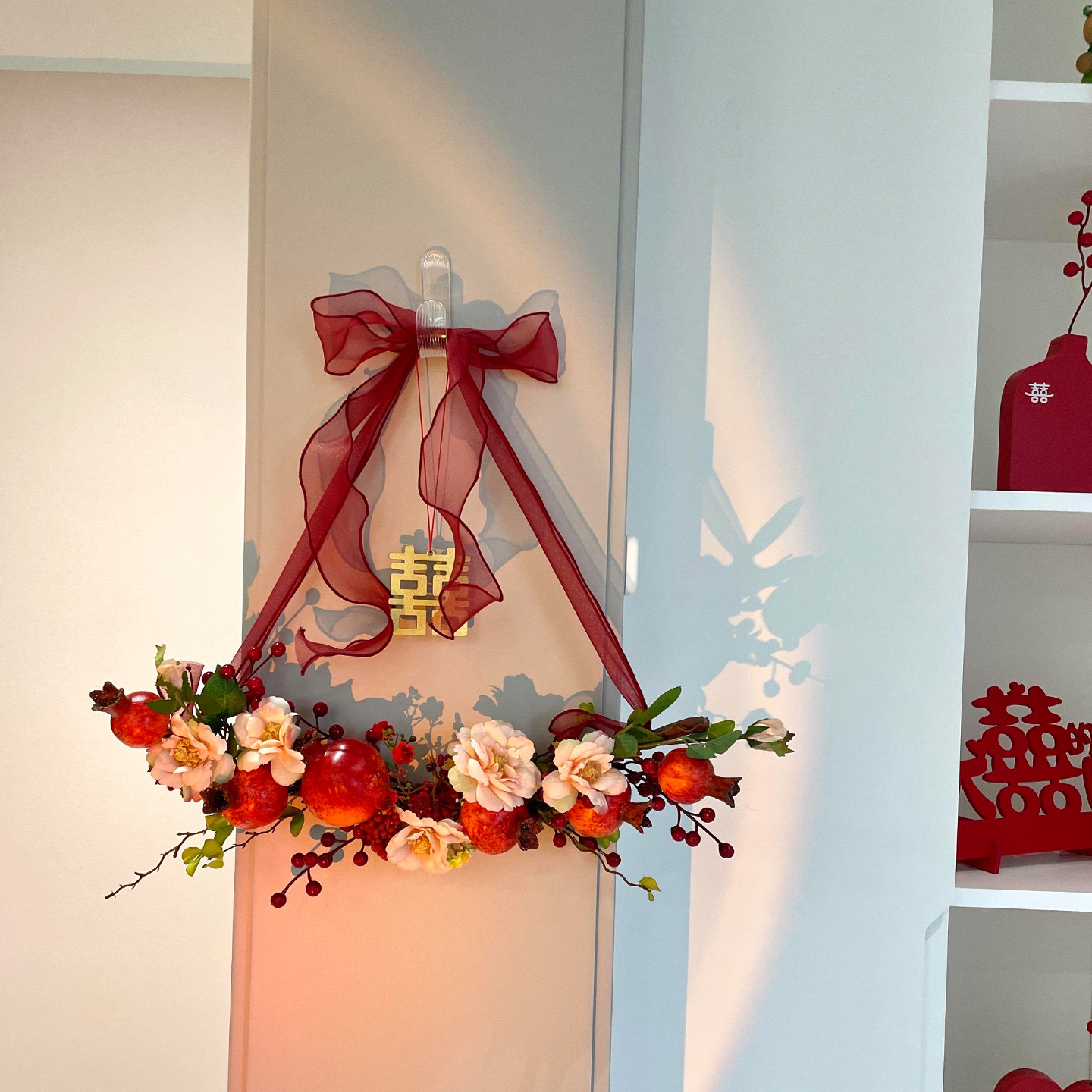 石榴花喜字门贴结婚布置