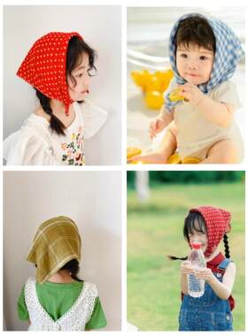 儿童婴儿拍照头巾发带小女孩方巾三角巾宝宝满月拍照道具红色波点