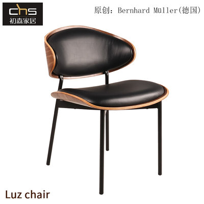 Luz chair卢斯椅简约现代金属架软包靠背椅子设计师布艺真皮餐椅