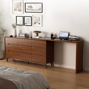 新中式 实木梳妆台全实木斗柜一体化妆桌卧室床尾收纳柜可伸缩书桌