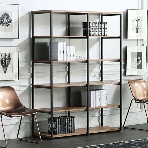 美式复古工业风loft实木隔板置物架落地铁艺书柜墙角铁艺书柜架子