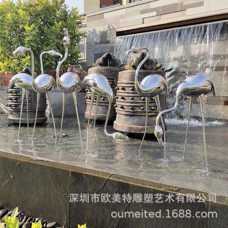抽象仿真现货不锈钢火烈鸟公园摆件工程雕塑金属锻打抛光镜面装饰