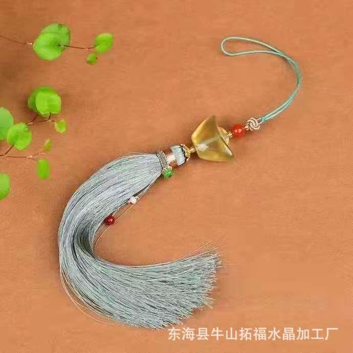 天然黄水晶元宝车挂搭配手工编织流苏