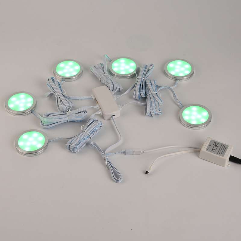 LED圆形橱柜灯七彩圆灯房车灯套装车载点烟器汽车氛围灯RGB小圆灯