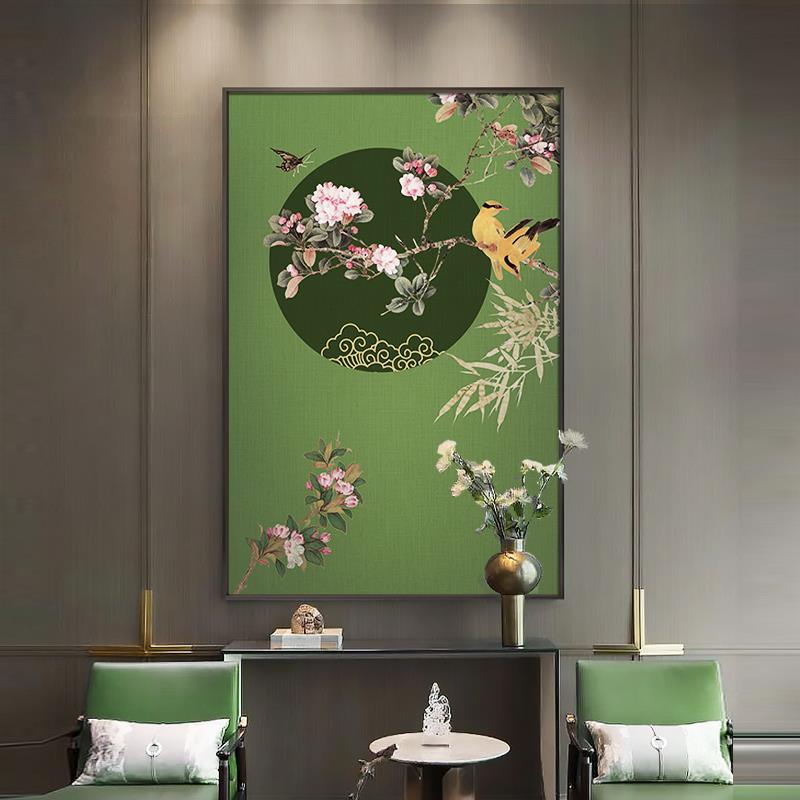 中国风新中式客厅装饰画花鸟玄关画挂画正对门竹子画洗漱台壁画