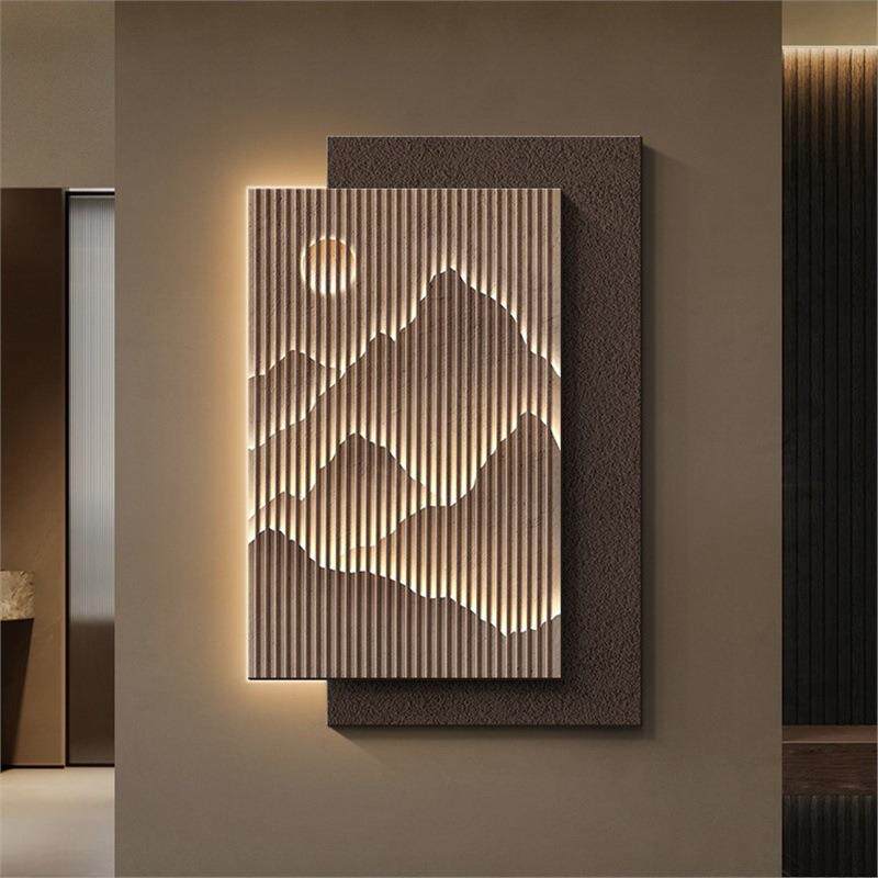 聚宝盆玄关装饰画高级感轻奢客厅挂画立体砂岩画走廊过道山水壁画