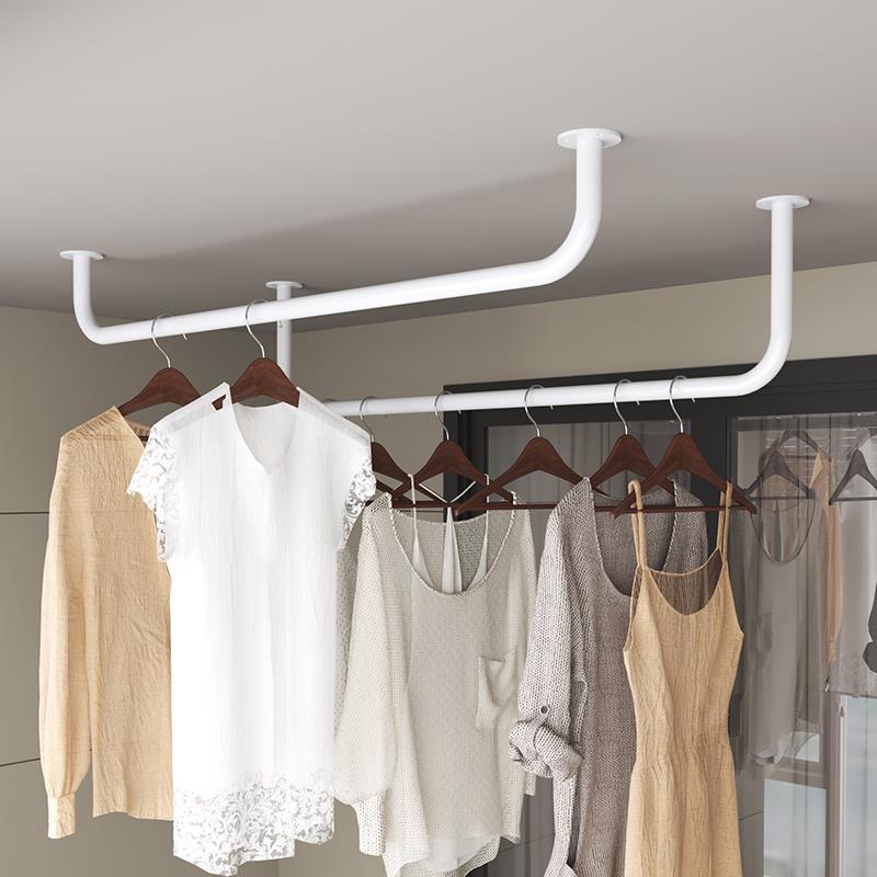 不锈钢加厚晾衣杆阳台固定式打孔顶侧装室内外家用单杆挂晒陈之红