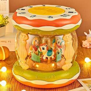 婴儿玩具音乐拍拍鼓0 12个月宝宝早教旋转木马手拍鼓可充电
