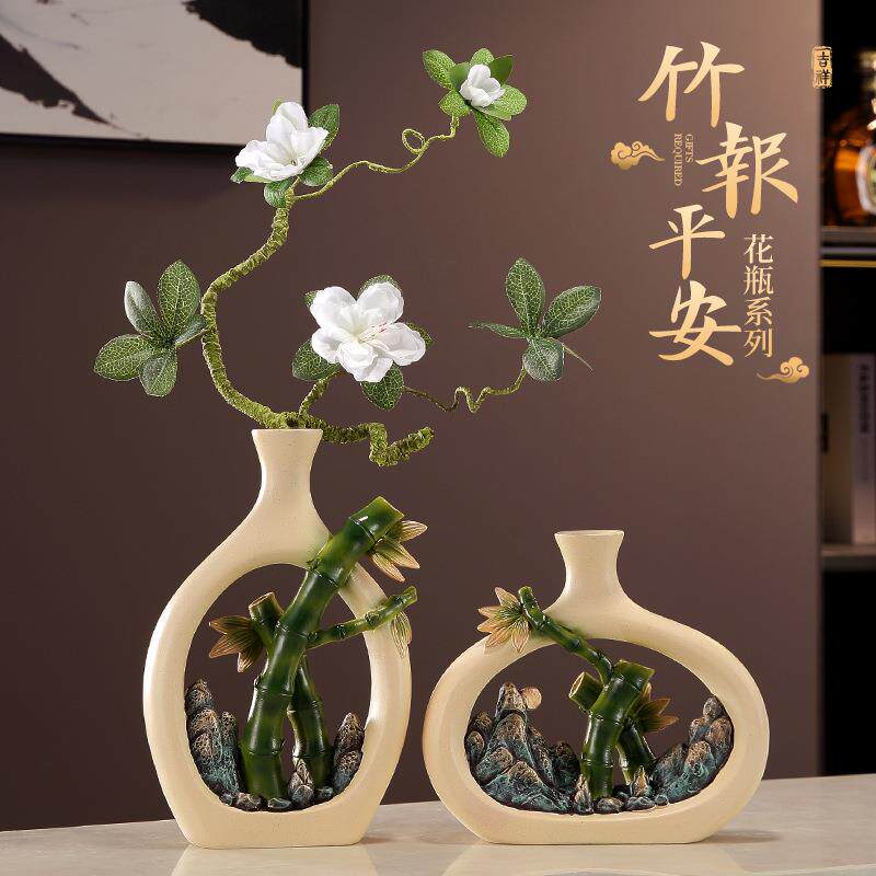 新中式创意竹报平安花瓶摆件入户玄关客厅电视果柜节节高升装饰品