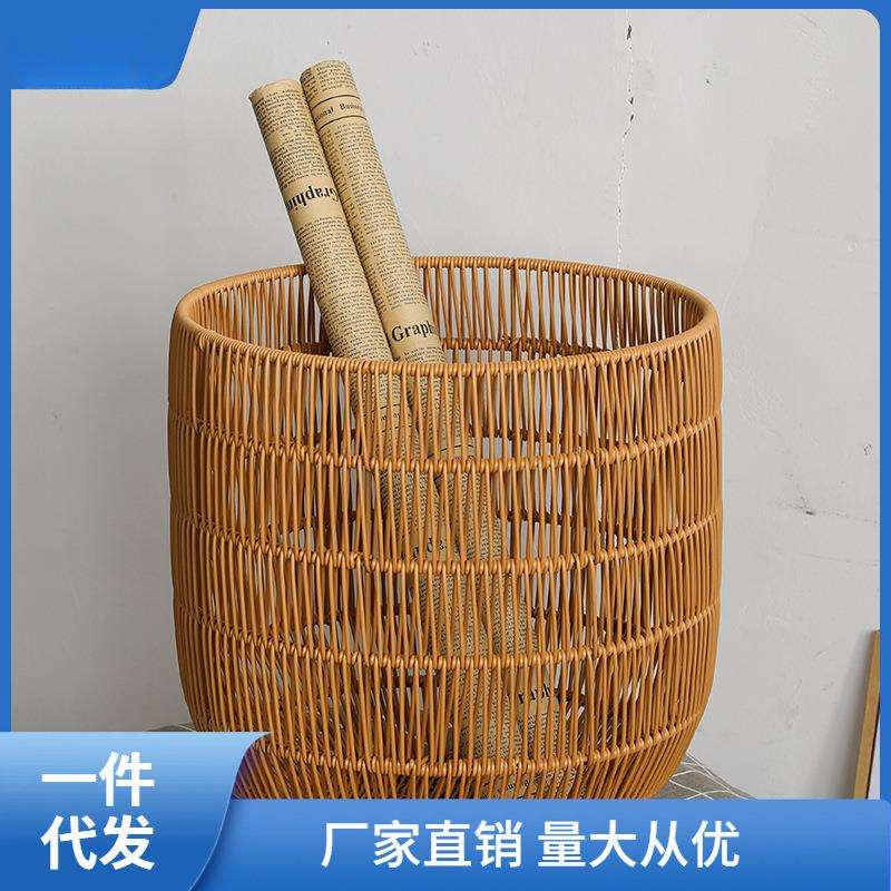 仿藤编脏衣篓衣物箩筐 卧室换洗衣服筐洗衣篓圆形 浴巾筐篮子娜幽