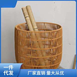 仿藤编脏衣篓衣物箩筐 卧室换洗衣服筐洗衣篓圆形 浴巾筐篮子娜幽