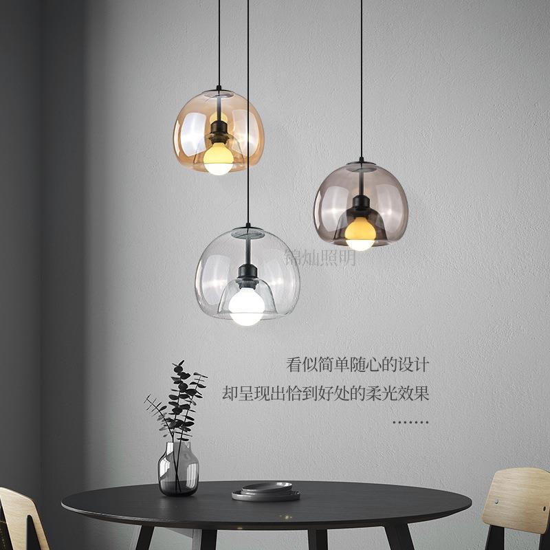 北欧现代简约餐厅三头吊灯卧室床头玻璃灯罩小吊灯吧台圆球网红灯