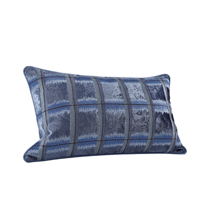 蓝色刺绣简欧抱枕沙发客厅割绒高端腰枕腰垫长条样板房美式靠垫套
