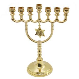 锌合金七头烛台 金色六角星吊坠烛台家居摆件