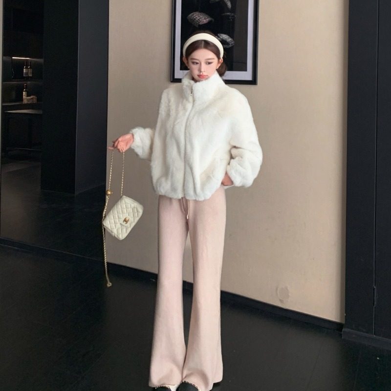 实拍实价~梦中情兔 新款水貂毛短款超显瘦皮毛一体毛毛短外套女