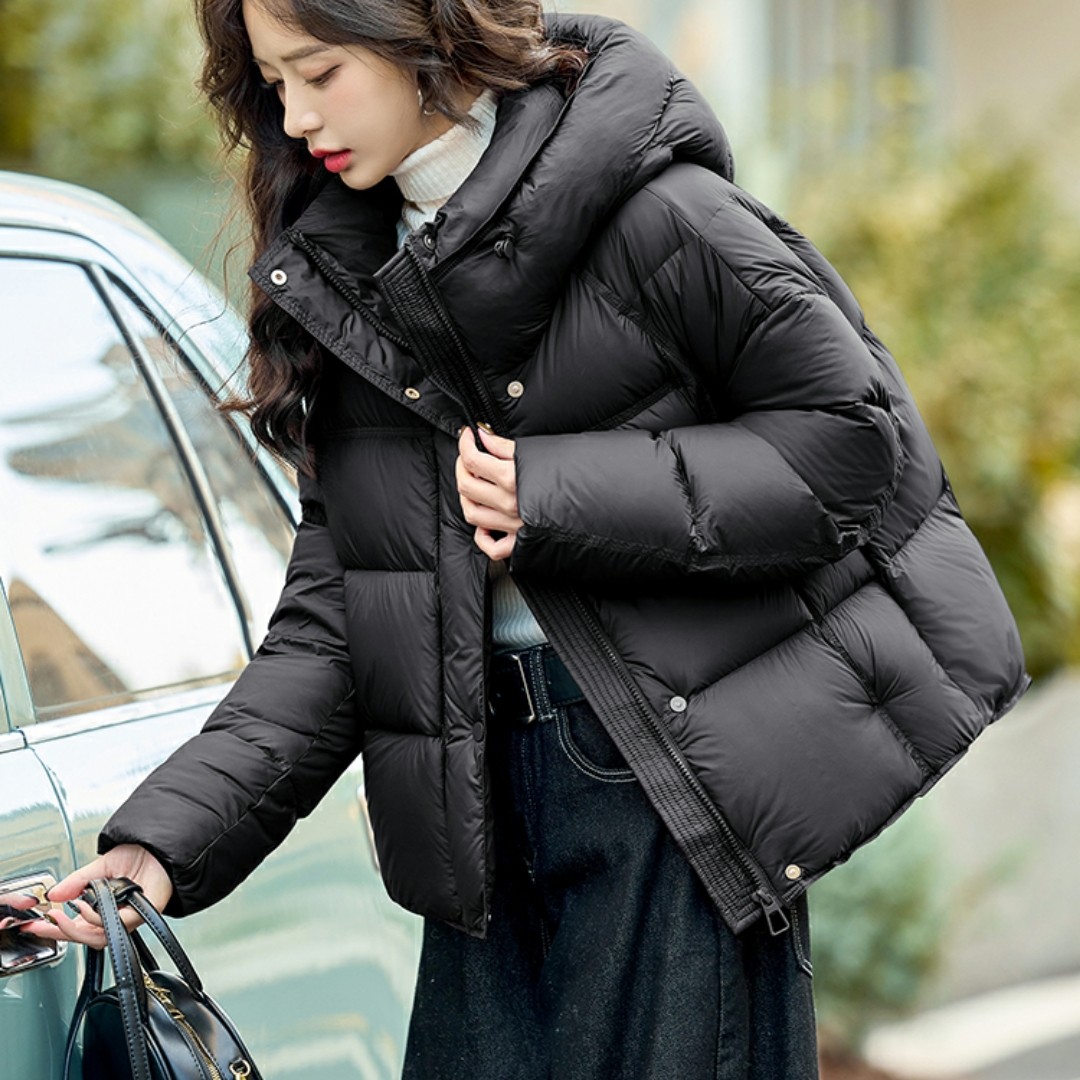 网图泡芙龟背短款羽绒服女2025冬季新款棉服气质连帽面包服外套
