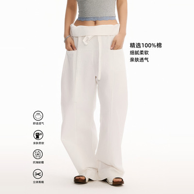 2025新款阔腿裤女翻边抽绳宽松花苞立体香蕉镰刀休闲裤