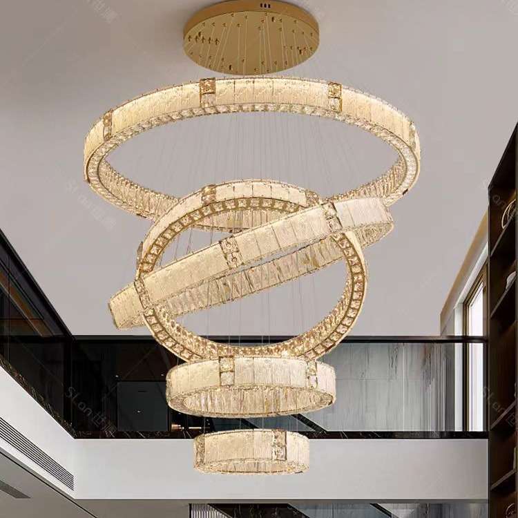 轻奢水晶客厅吊灯主灯简约别墅复式楼loft公寓大灯旋转楼梯长吊灯