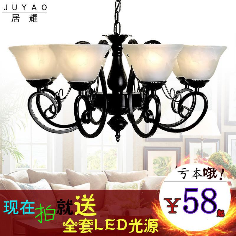 新款美式乡村吊灯饰轻奢铁艺客厅吸顶灯具装饰简约现代卧室送LED