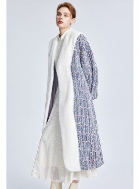 Lillo Lilly奢品高定小香风羊毛手工粗花呢水貂领大衣