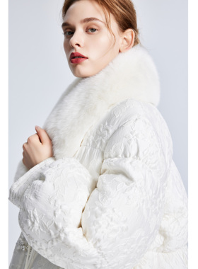 Lillo Lilly奢品高定意大利TGM真丝提花白鹅绒轻薄蓝狐领羽绒服