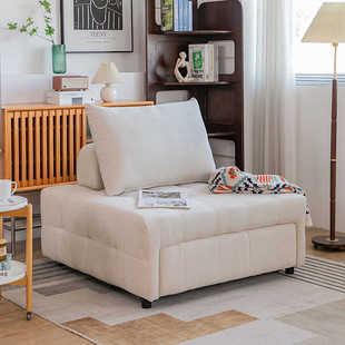 奶油风泡芙布艺沙发床客厅小户型两用伸缩多功能单人沙发休闲 日式