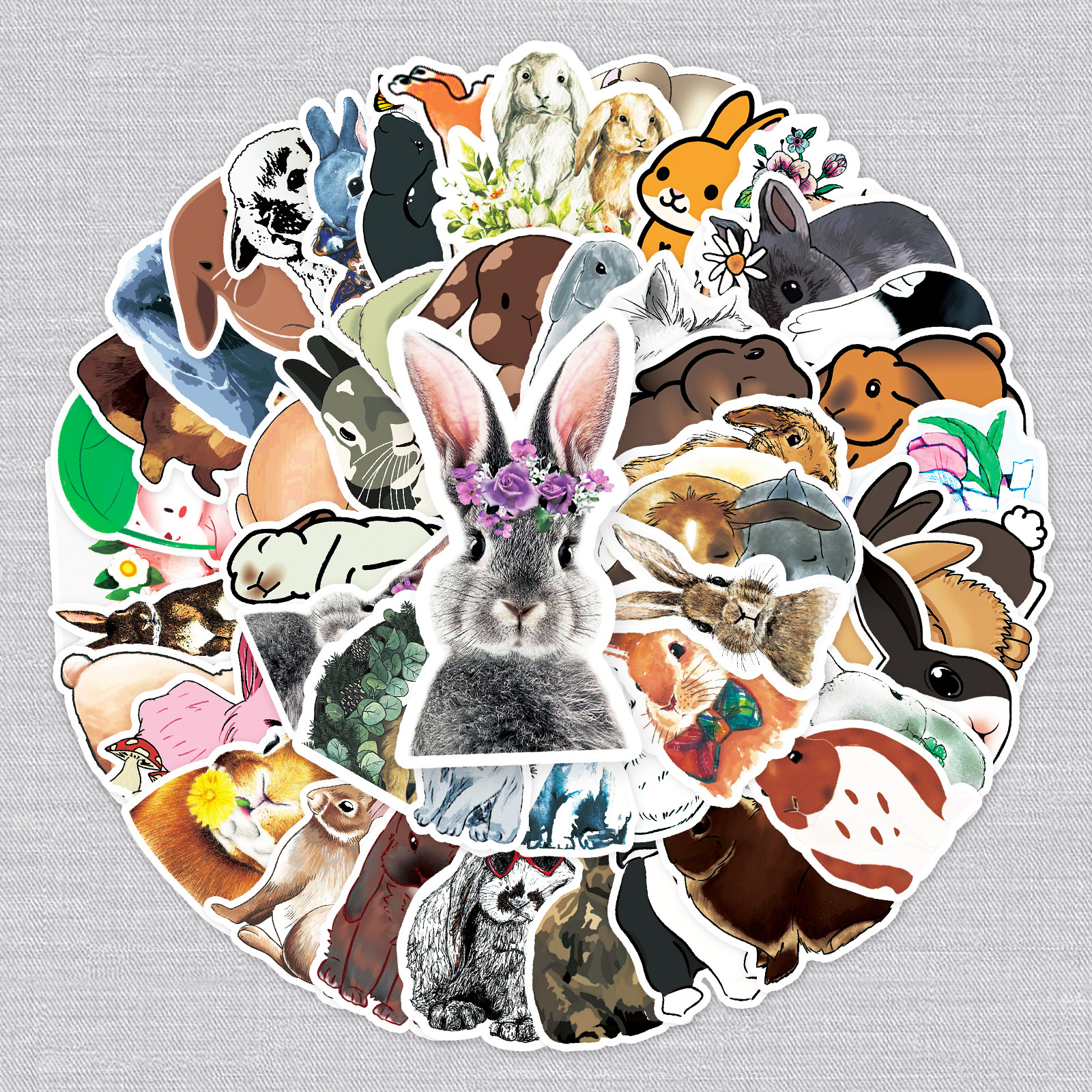 50张兔子rabbit贴纸卡通动物小麻薯创意手机笔记本吉他行李箱贴纸