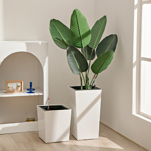 欧式 方型大号绿植花盆家用白色绿萝种植盆客厅自吸水懒人塑料花盆